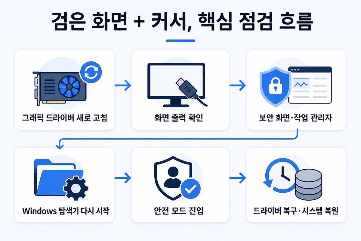 로그인 후 검은 화면과 마우스 커서가 보일 때 확인할 핵심 해결 흐름